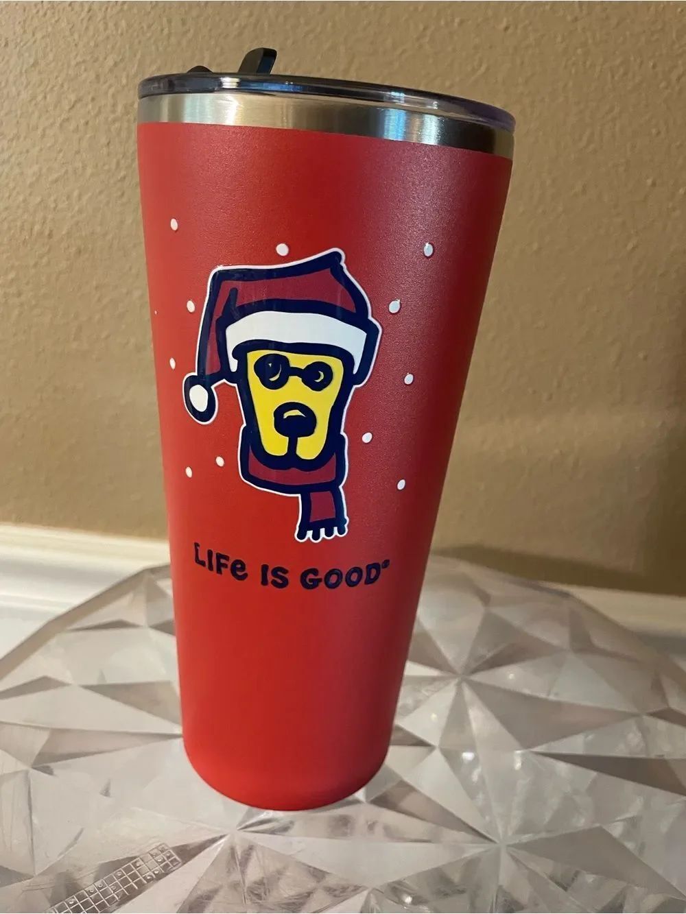 Life Is Good Rocket Dog Winter Metal 26 Ounce Tumbler New Condition!